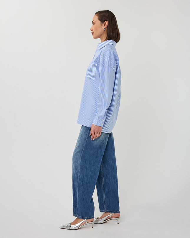 EsQualo Multi Stripe Blouse - Blue/White