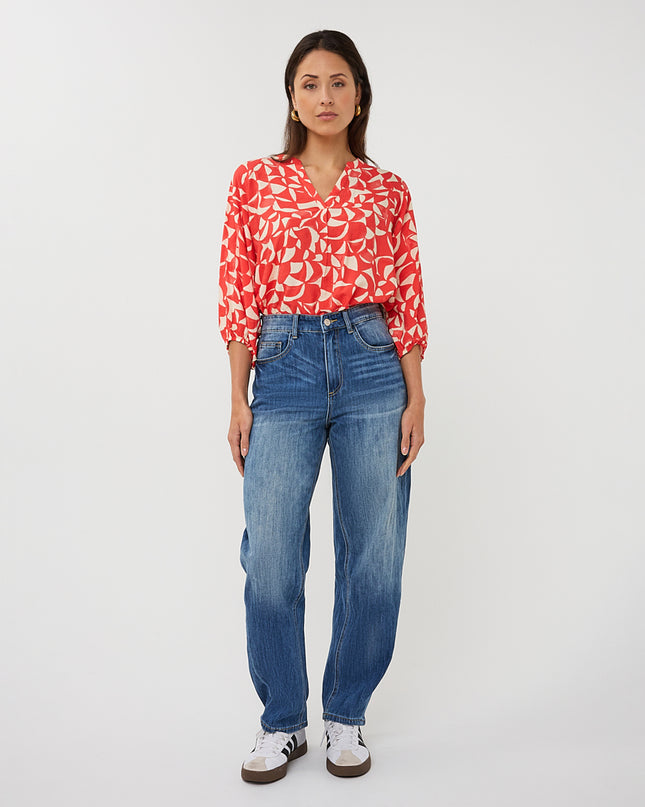 EsQualo Raglan Scarlet Blouse - Geometric Print