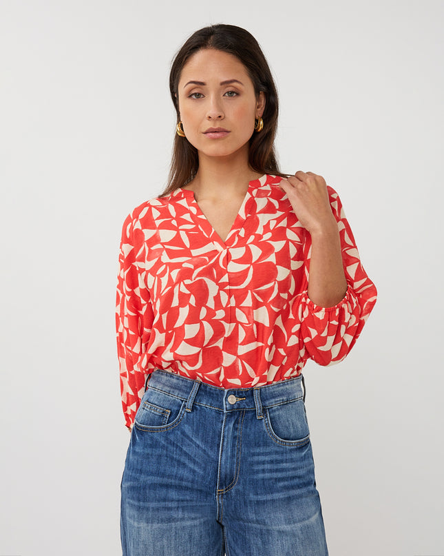 EsQualo Raglan Scarlet Blouse - Geometric Print