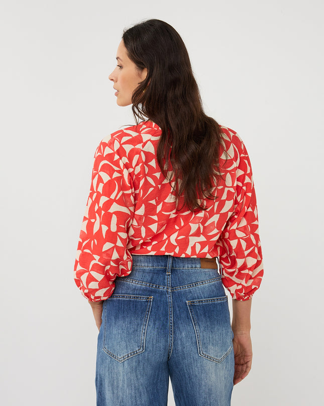 EsQualo Raglan Scarlet Blouse - Geometric Print
