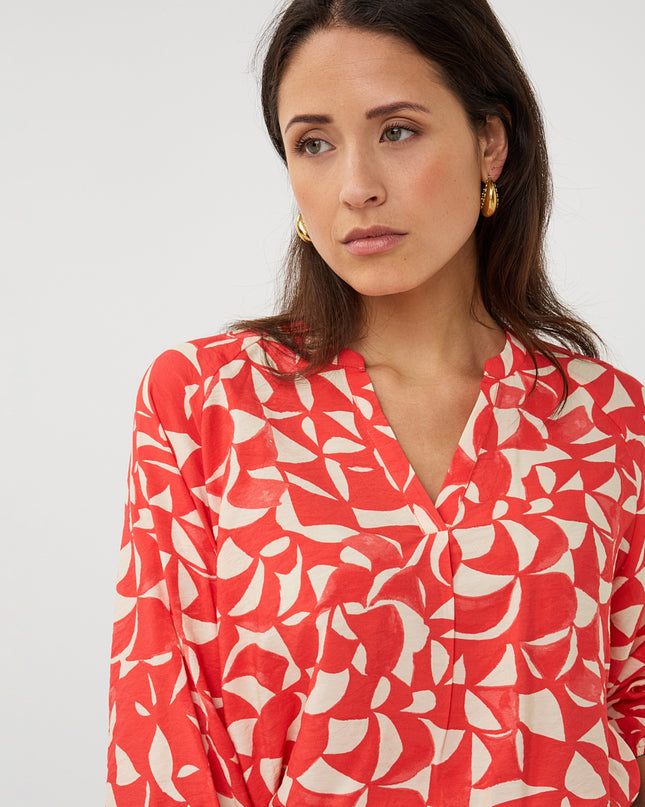 EsQualo Raglan Scarlet Blouse - Geometric Print