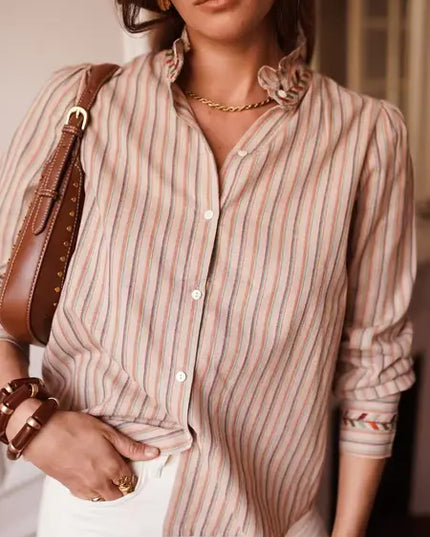 Sadie Ruffle Collar Pinstripe Blouse