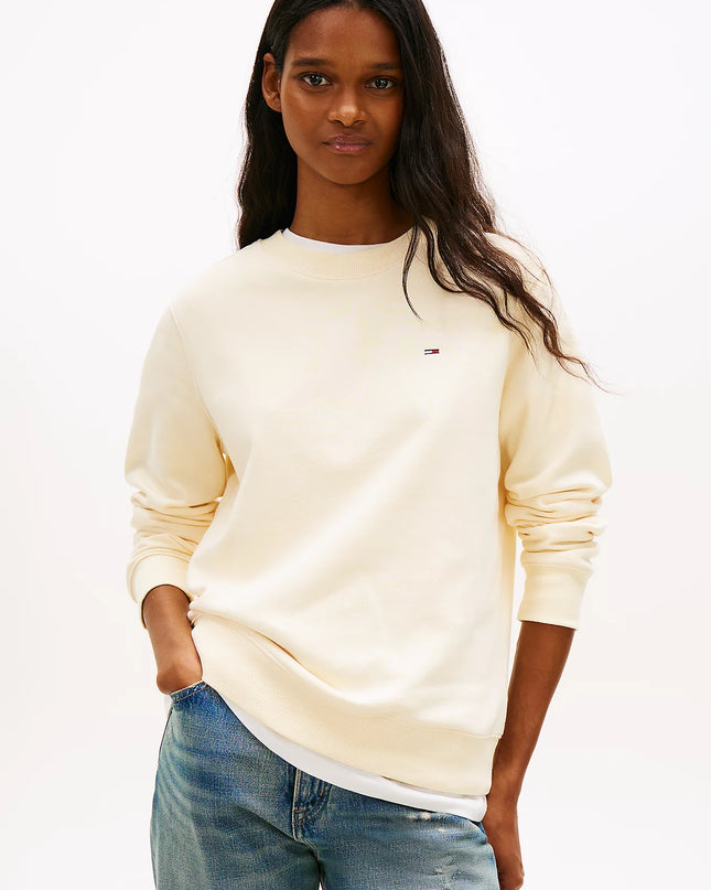 Flag Embroidery Brushed Fleece Sweatshirt - Buttermilk