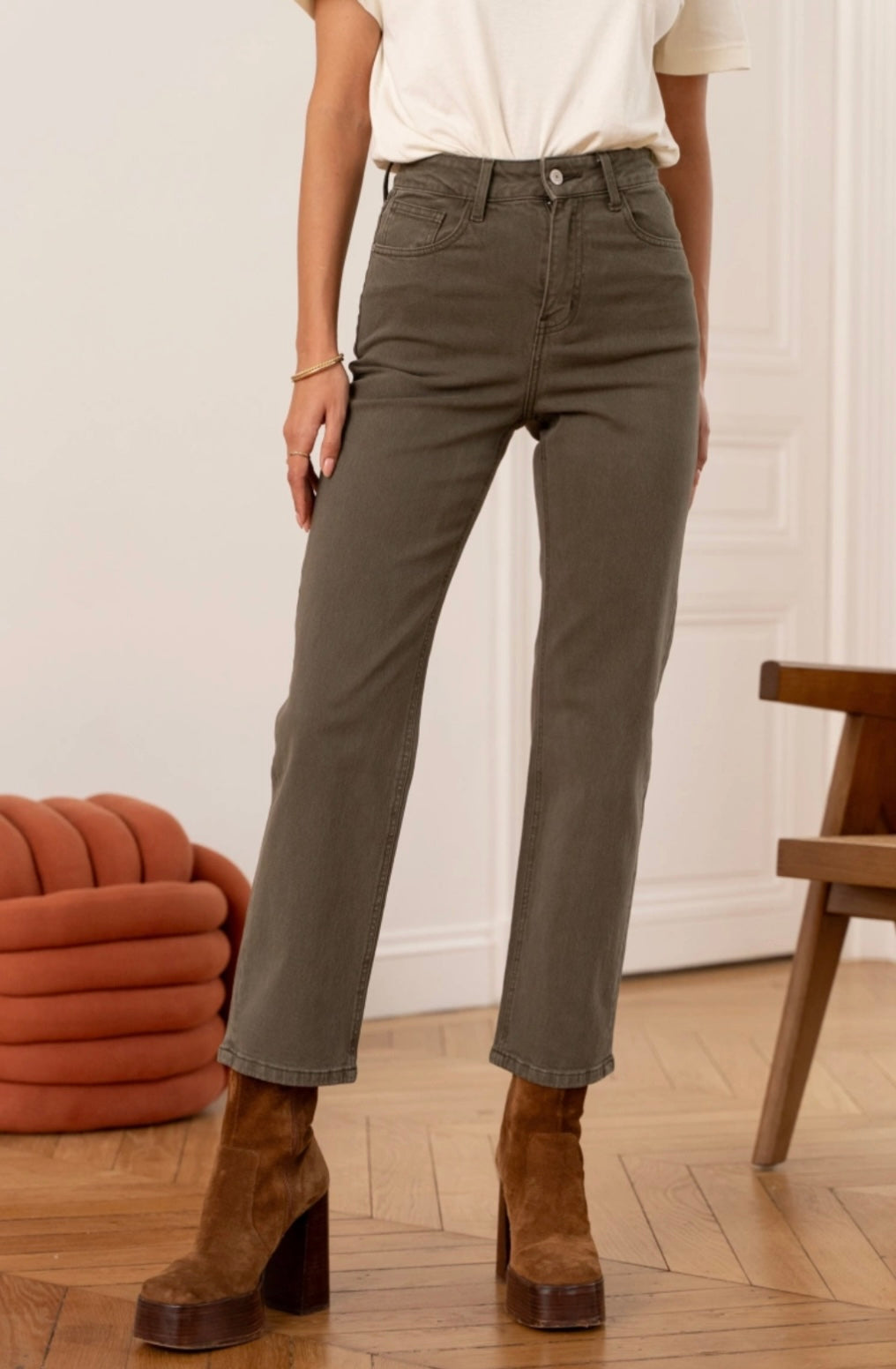 Solange Straight Leg Jean - Khaki