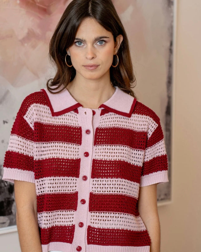 Mylá Crochet Rugby Polo - Pink/Red