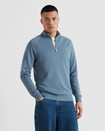 Arnold Organic Cotton Quarter Zip Sweatshirt In Icelandic Blue