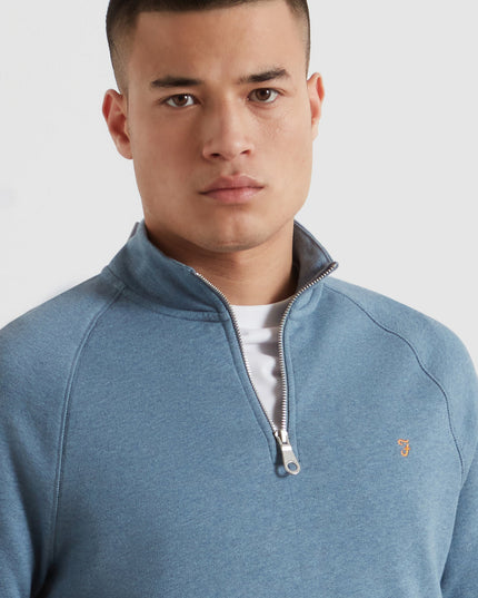 Arnold Organic Cotton Quarter Zip Sweatshirt In Icelandic Blue