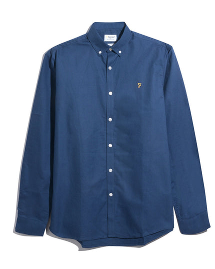 Farah Slim Fit Organic Cotton Oxford Shirt In Aegean Blue