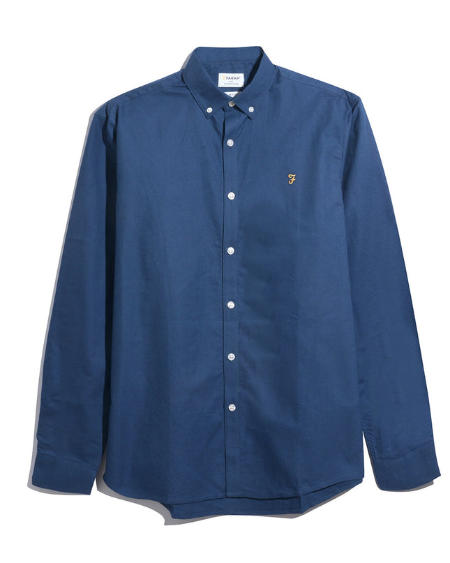 Farah Slim Fit Organic Cotton Oxford Shirt In Aegean Blue