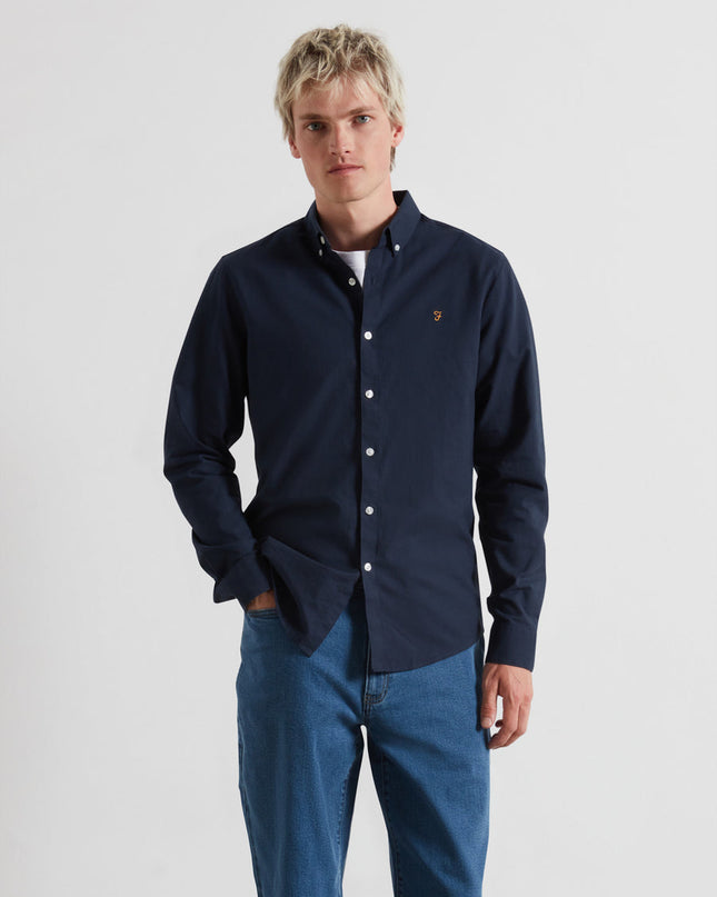 Slim Fit Organic Cotton Oxford Shirt In Farah Navy