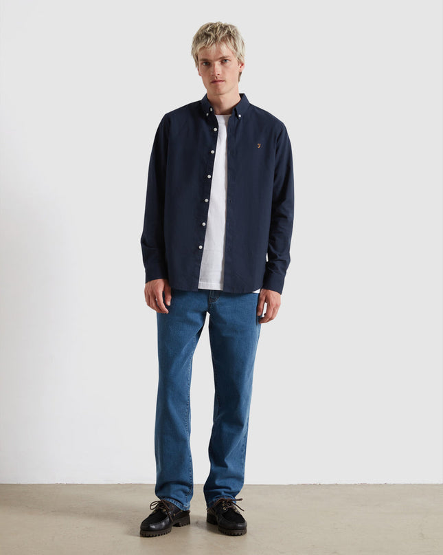 Slim Fit Organic Cotton Oxford Shirt In Farah Navy