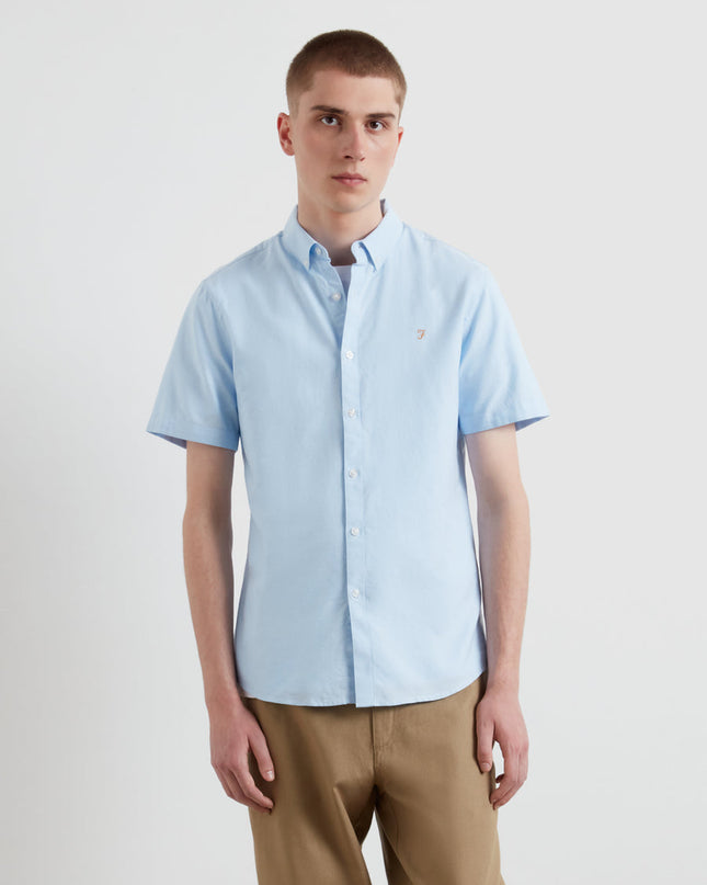 Farah Short Sleeve Oxford Shirt In Sky Blue