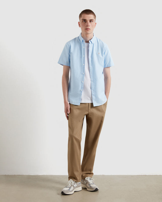 Farah Short Sleeve Oxford Shirt In Sky Blue
