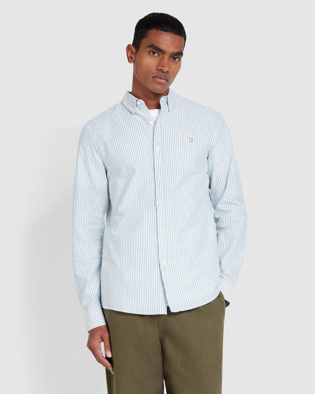 Slim Fit Striped Organic Cotton Oxford Shirt In Green Meadow