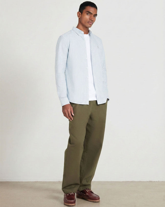 Slim Fit Striped Organic Cotton Oxford Shirt In Green Meadow