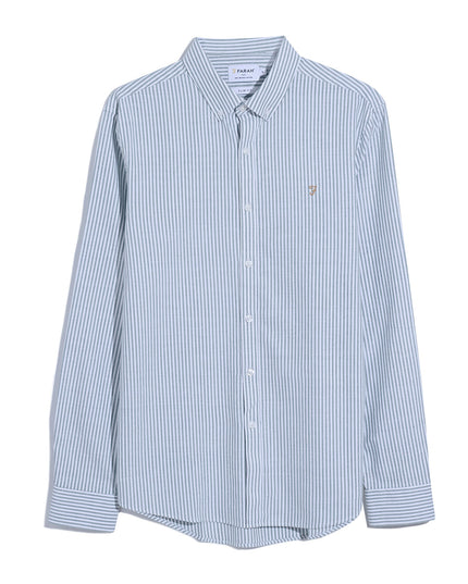 Slim Fit Striped Organic Cotton Oxford Shirt In Green Meadow