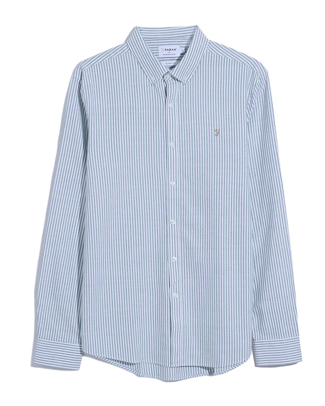 Slim Fit Striped Organic Cotton Oxford Shirt In Green Meadow