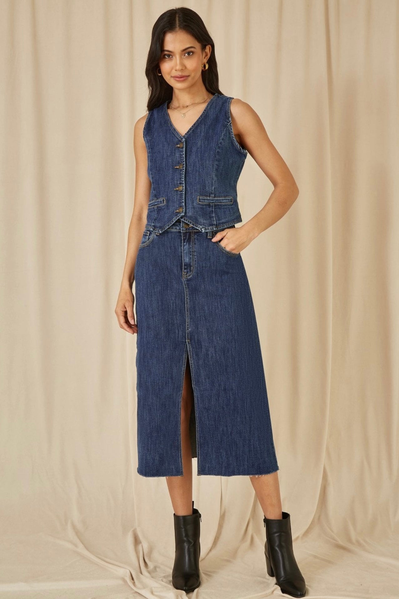 Yumi - Denim Stretch Waistcoat - Blue