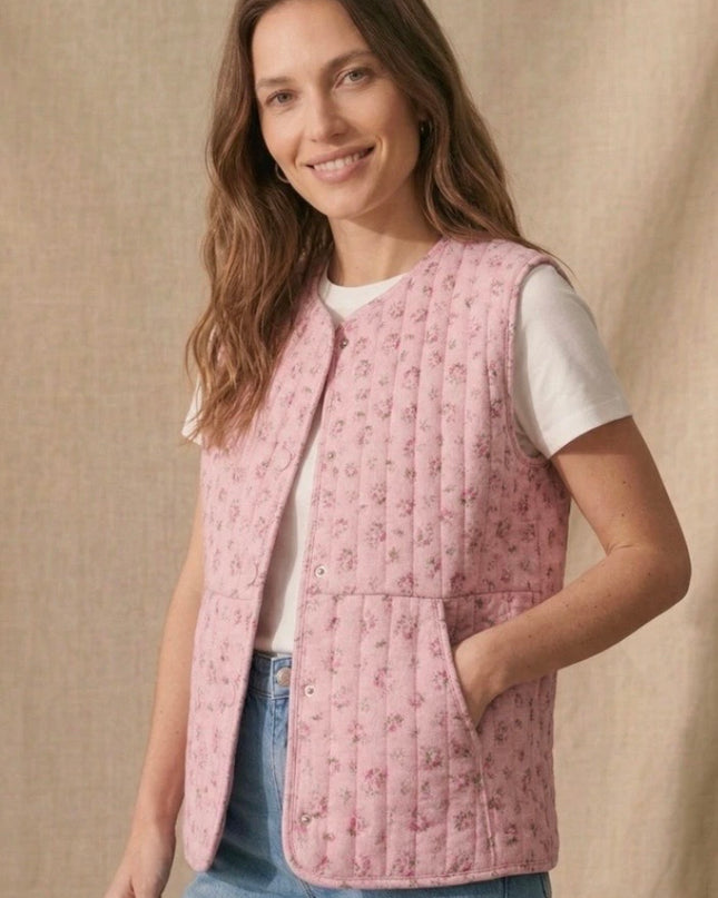 Luana Quilted Gilet - Pink Floral