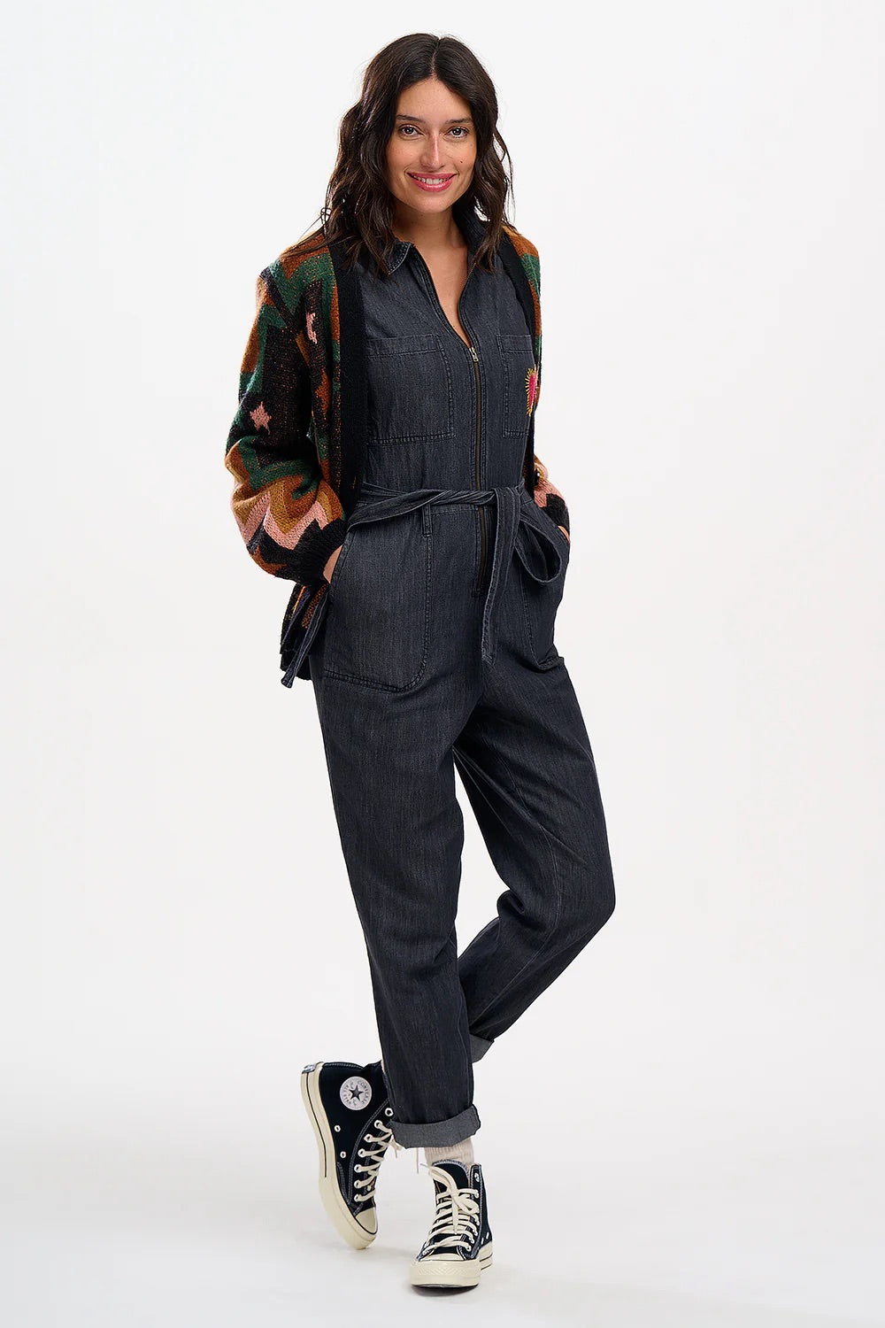 Sugarhill Brighton - Anwen Boilersuit - Washed Black, Heart Burst