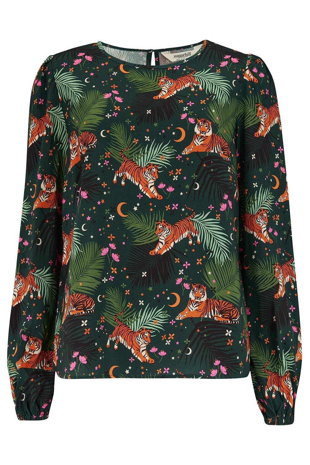 Sugarhill Brighton - Elaina Blouse - Dark Green, Tigers & Palms