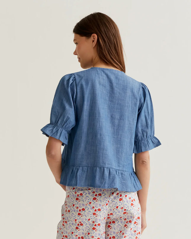 Denim Peplum Frill Chambray Top