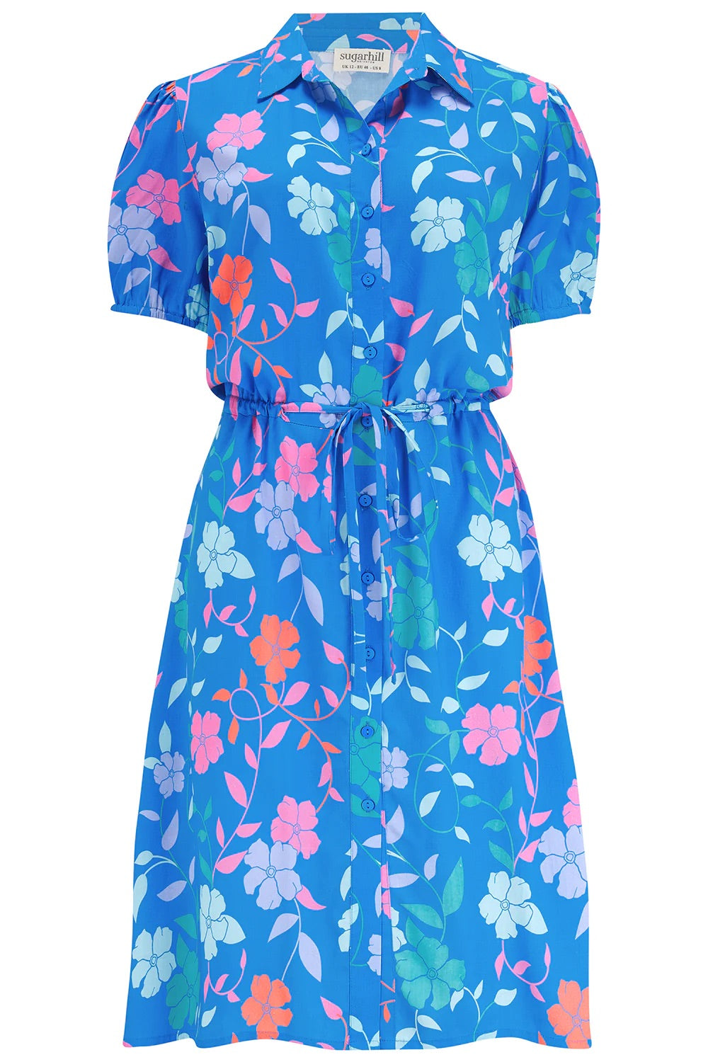 Salma Shirt Dress - Blue, Rainbow Floral Vine