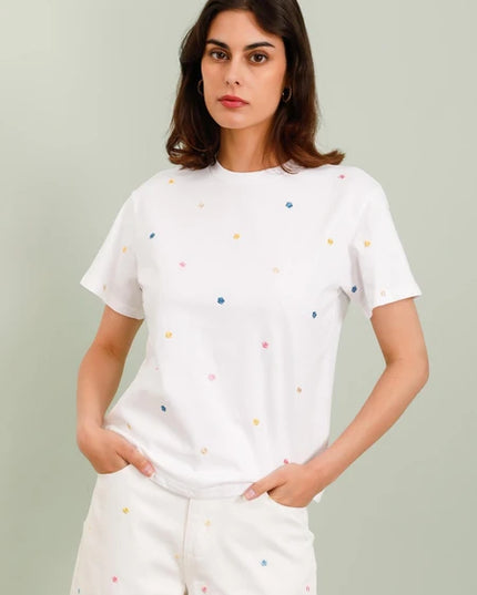 Marguerite Daisy Embroidered Tee - White/Multi
