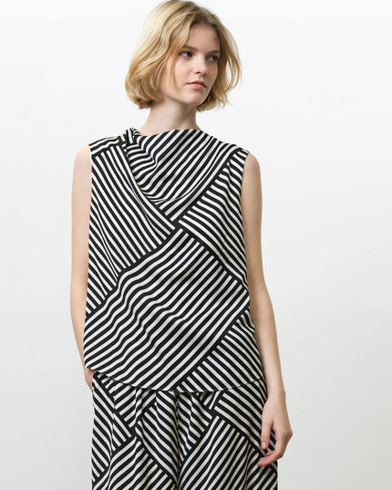 Striped Damasco Cowl Neck Tank