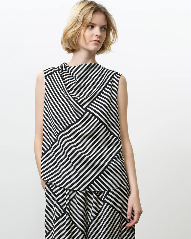 Striped Damasco Cowl Neck Tank
