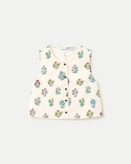 Floral Embroidered Waistcoat - Cream