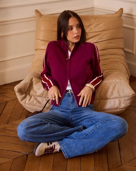Maisie Zip Up Cardigan - Burgundy