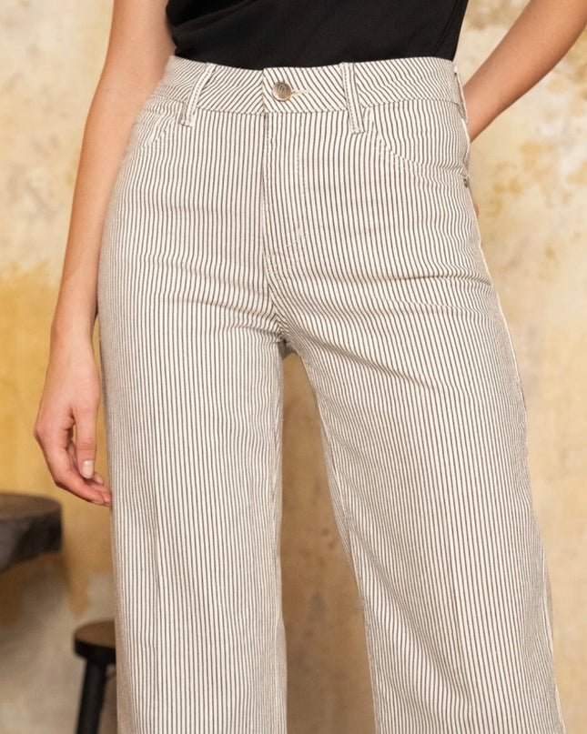 Windy Wide Leg Stripe Jean - Taupe