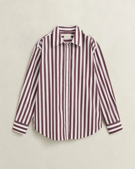 Relaxed Striped Poplin Shirt - Darkened Wine