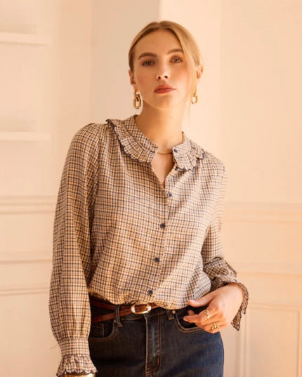 Bethany Plaid Shirt with Ruffled Collar