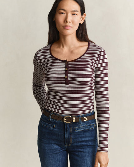 Ribbed Long Sleeve Henley Top - Darkened Wine