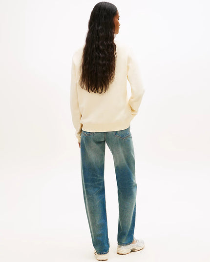 Flag Embroidery Brushed Fleece Sweatshirt - Buttermilk