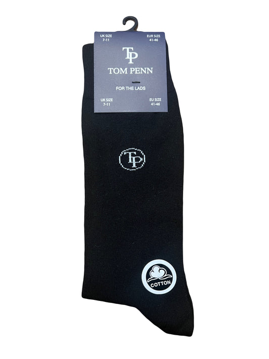 Tom Penn 100% Cotton Stripe Sock - Plain Black