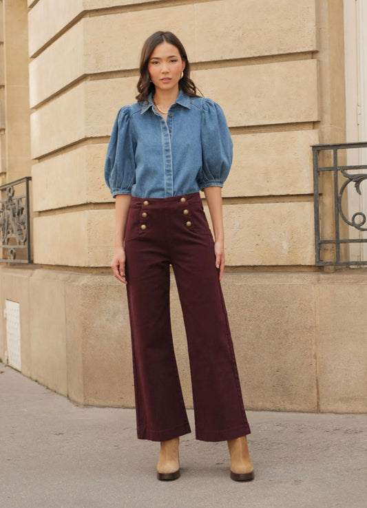 Annie Petite Wide Jean - Burgundy