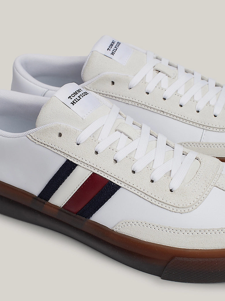 Tommy Jeans Leather Signature Tape Lace-Up Trainers - White