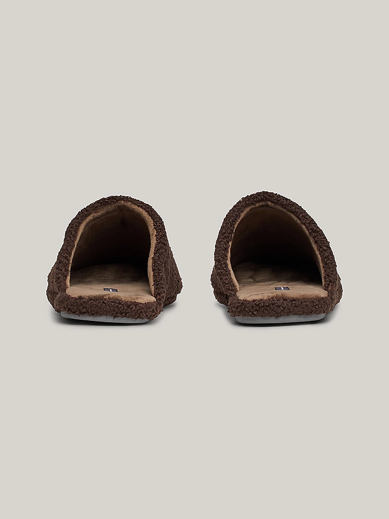 Tommy Hilfiger Fleece Logo Embroidery Slippers - Dark Coffee