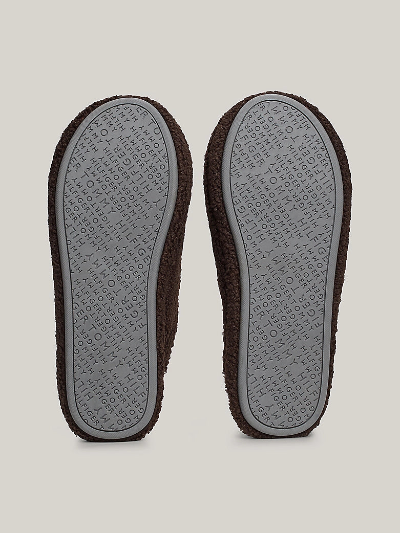 Tommy Hilfiger Fleece Logo Embroidery Slippers - Dark Coffee