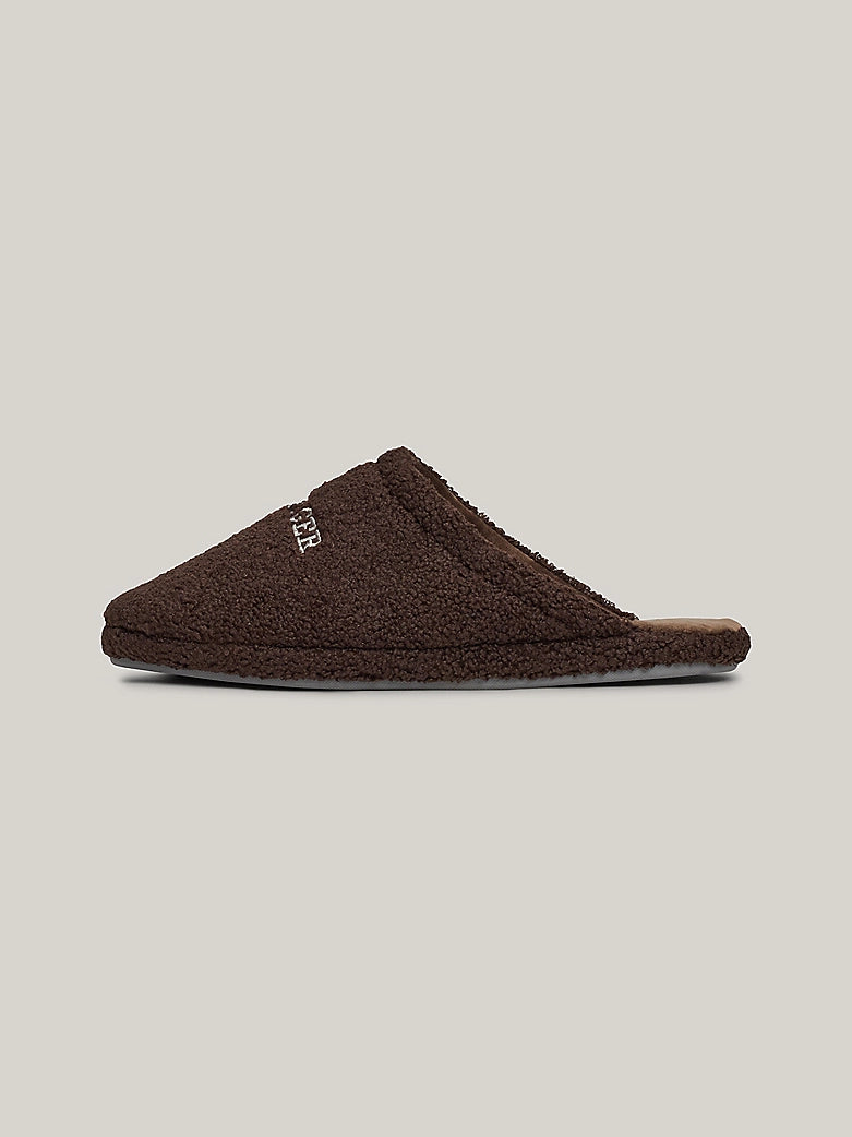 Tommy Hilfiger Fleece Logo Embroidery Slippers - Dark Coffee