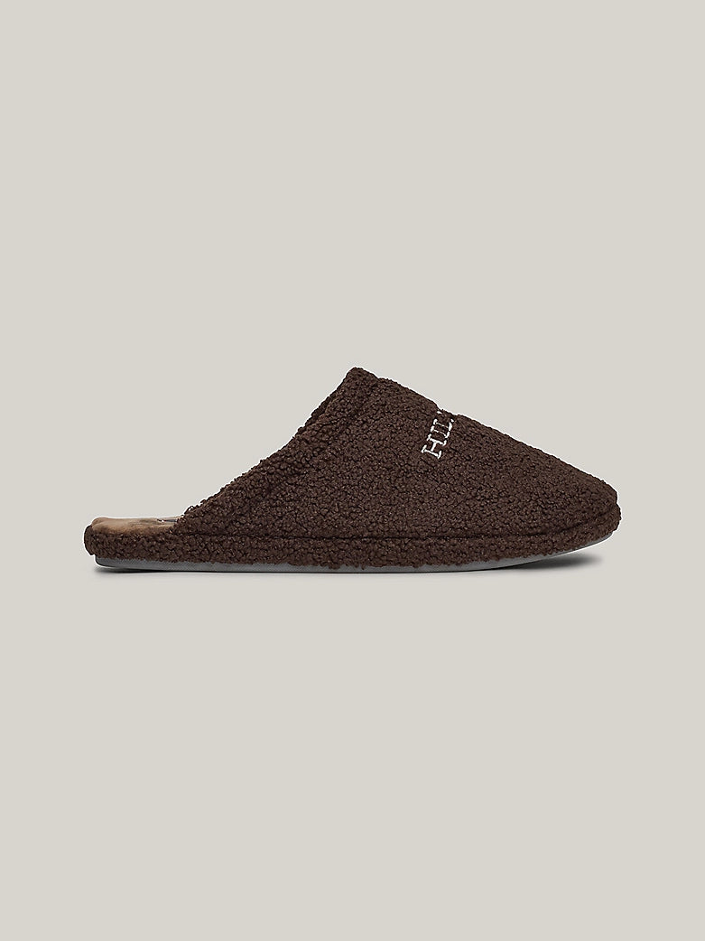 Tommy Hilfiger Fleece Logo Embroidery Slippers - Dark Coffee