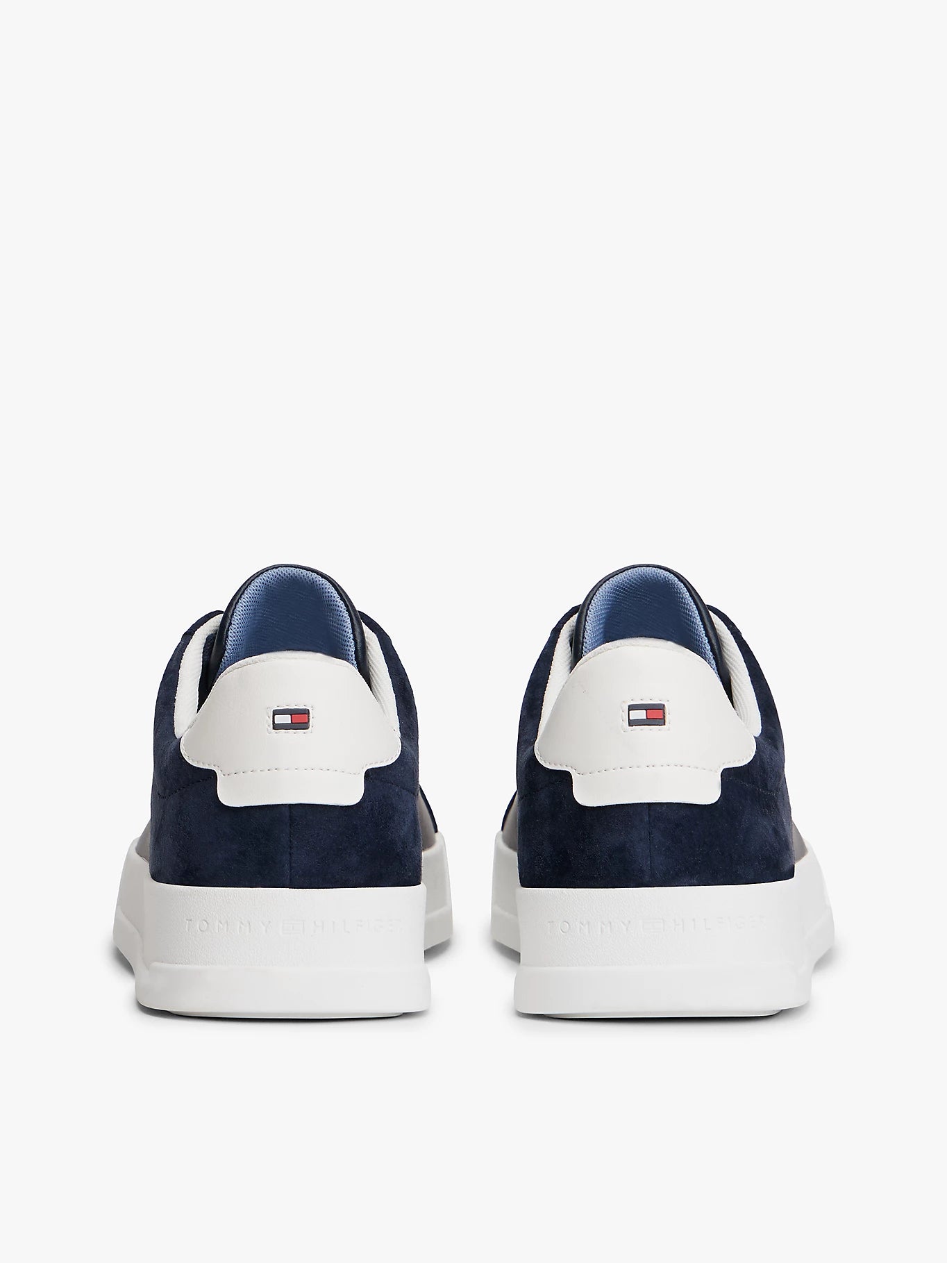Mixed Texture Leather Court Trainers - Navy Blue