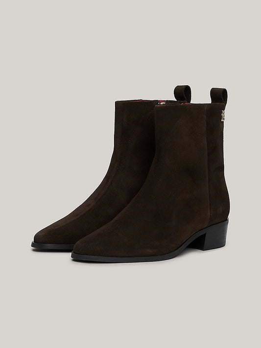 Tommy Hilfiger - Monogram Suede Ankle Cowboy Boots - Dark Coffee