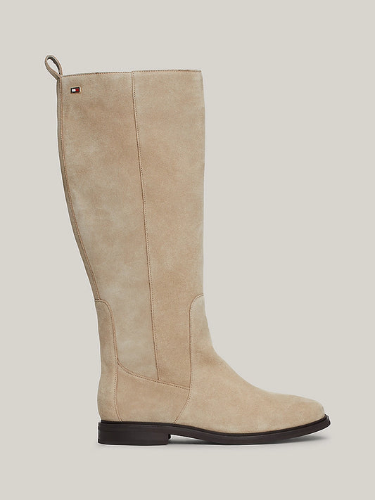 Tommy Hilfiger - Suede Enamel Flag Zip-Up High Boots - Beige