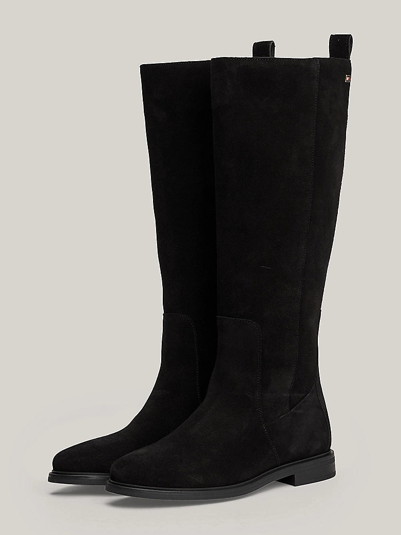 Tommy Hilfiger - Suede Enamel Flag Zip-Up High Boots - Black