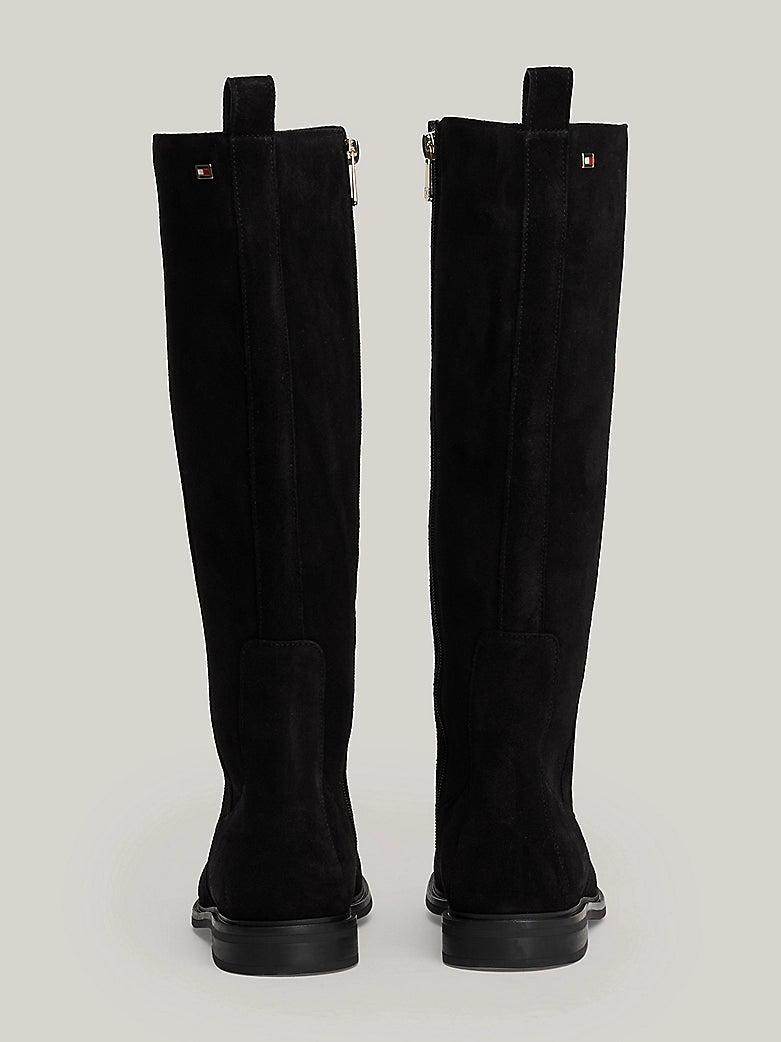 Tommy Hilfiger - Suede Enamel Flag Zip-Up High Boots - Black