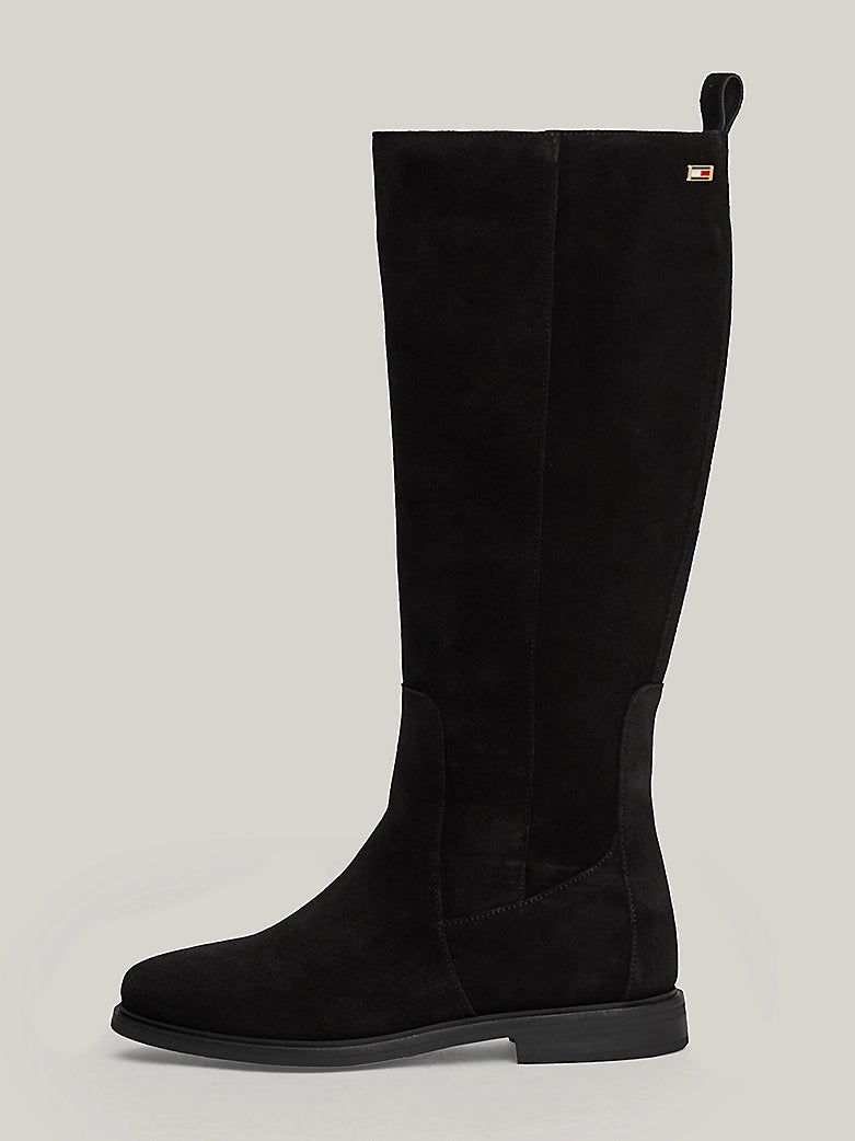 Tommy Hilfiger - Suede Enamel Flag Zip-Up High Boots - Black